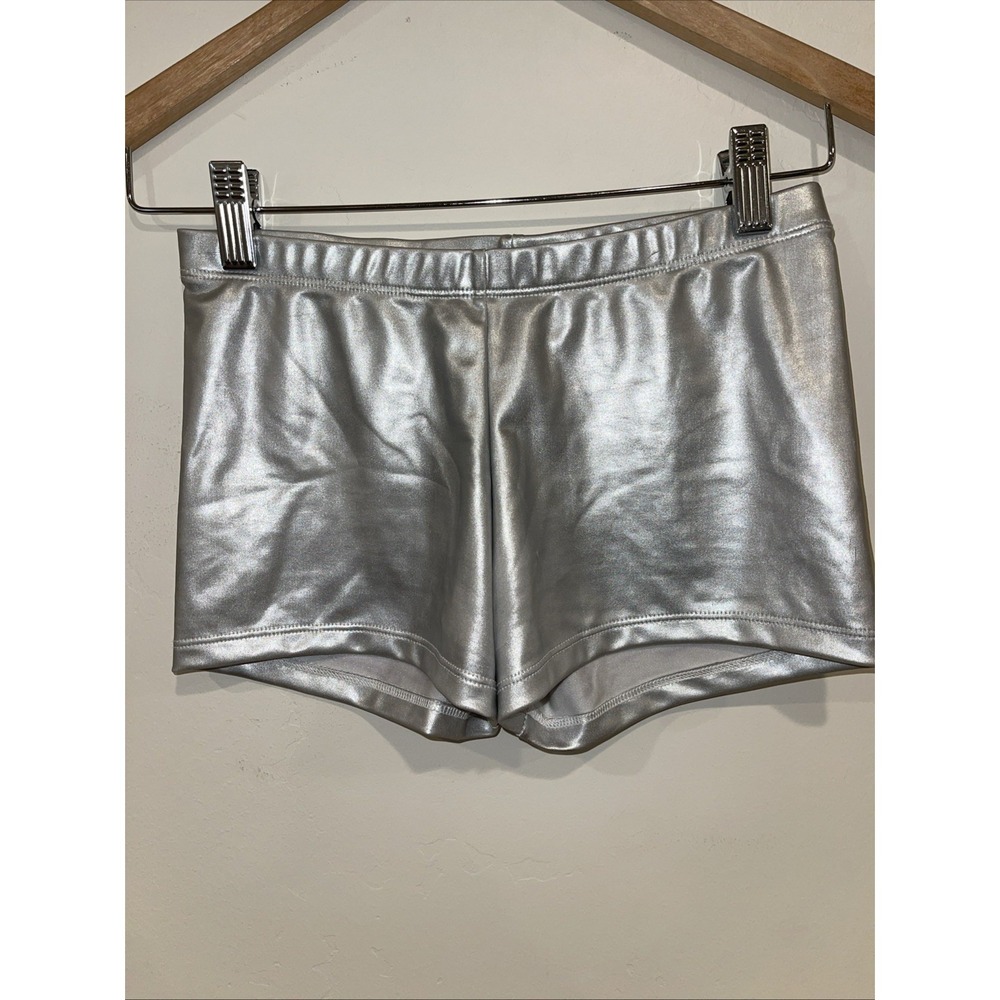 Gia-Mia Silver Metallic Booty Shorts Neo-Nostalgia Cyber Women's - Picture 2 of 7